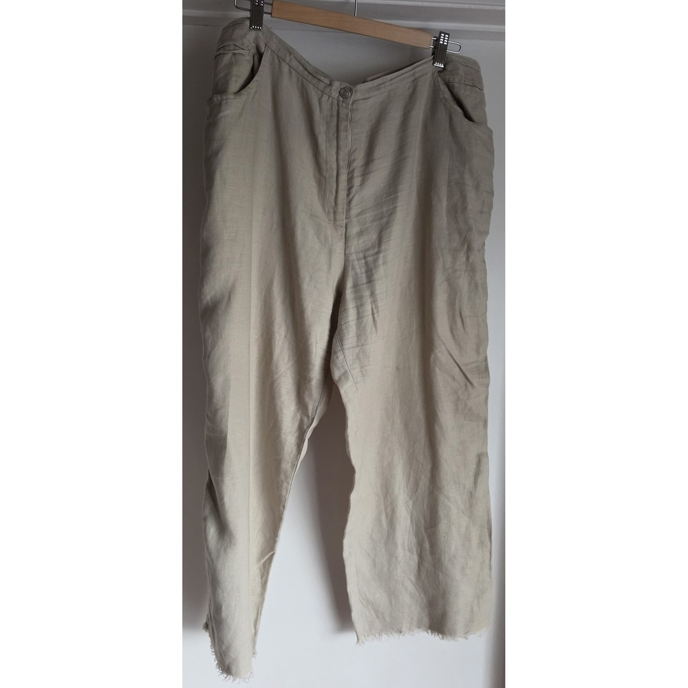 Deane & White Womens Linen Pants Size 16 Beige Solid Cropped Trousers Slacks